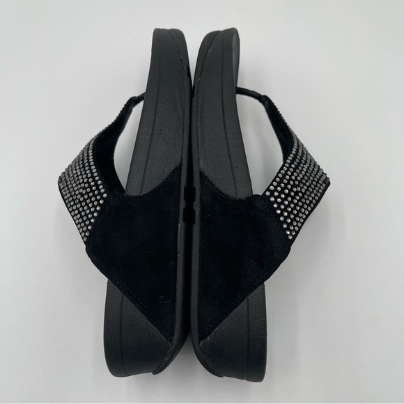 FitFlop Womens Size 9 Flare Suede & Rhinestone Thong Sandals Wedge Comfort - Picture 9 of 12